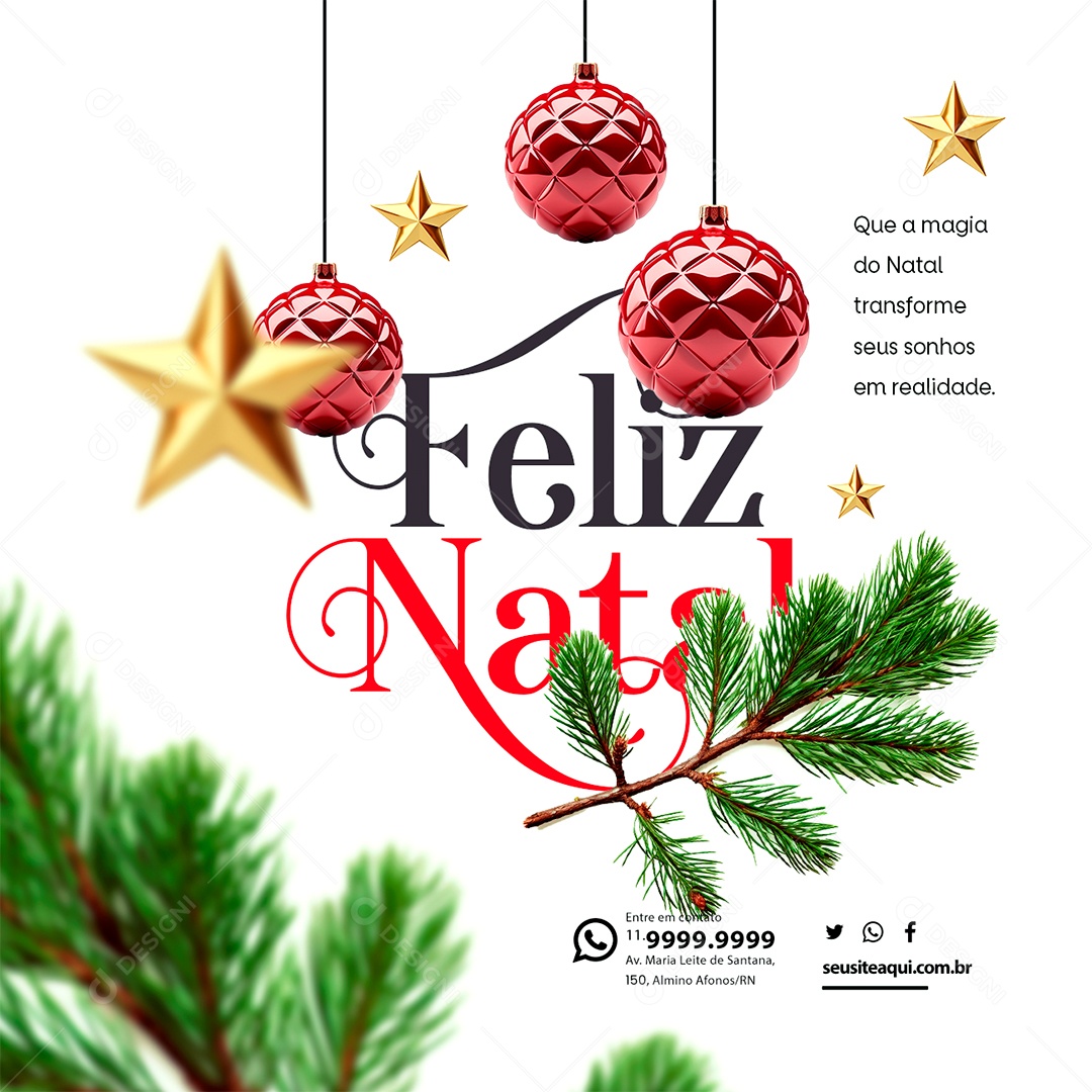 Feliz Natal Que a Magia do Natal Transforme seus Sonhos em Realidade Social Media PSD Editável