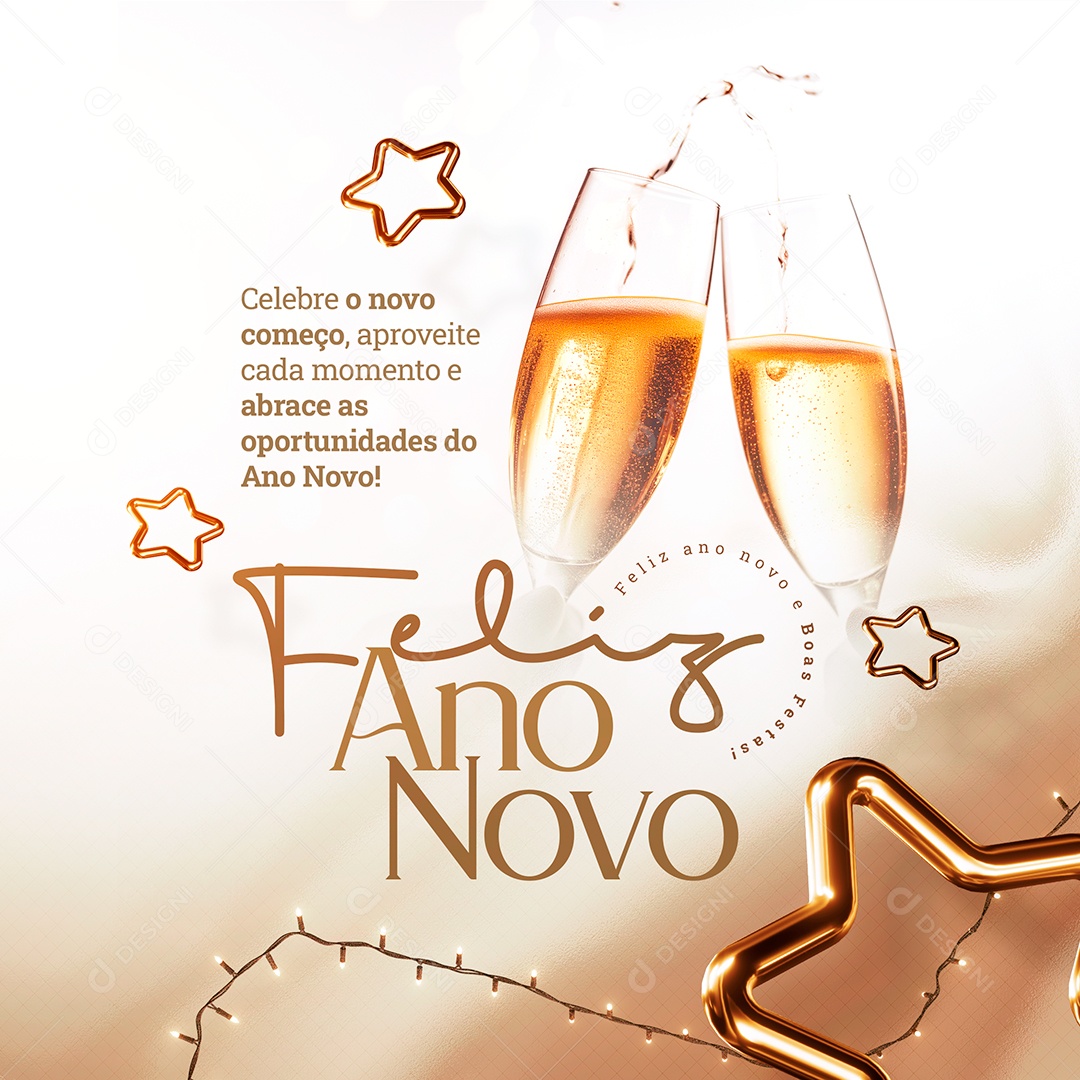 Feliz Ano Novo Celebre o Novo Começo Aproveite Cada Momento Social Media PSD Editável