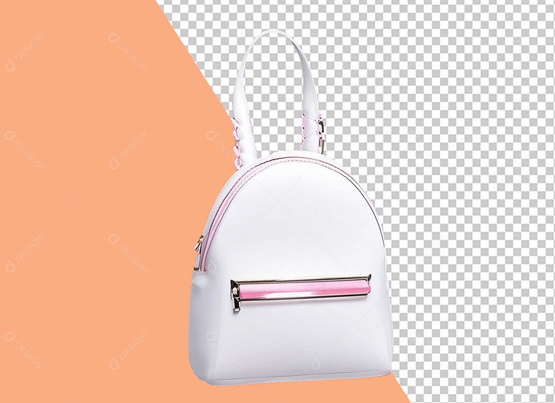 Elemento 3D Mochila Branca e Rosa para Composição PSD