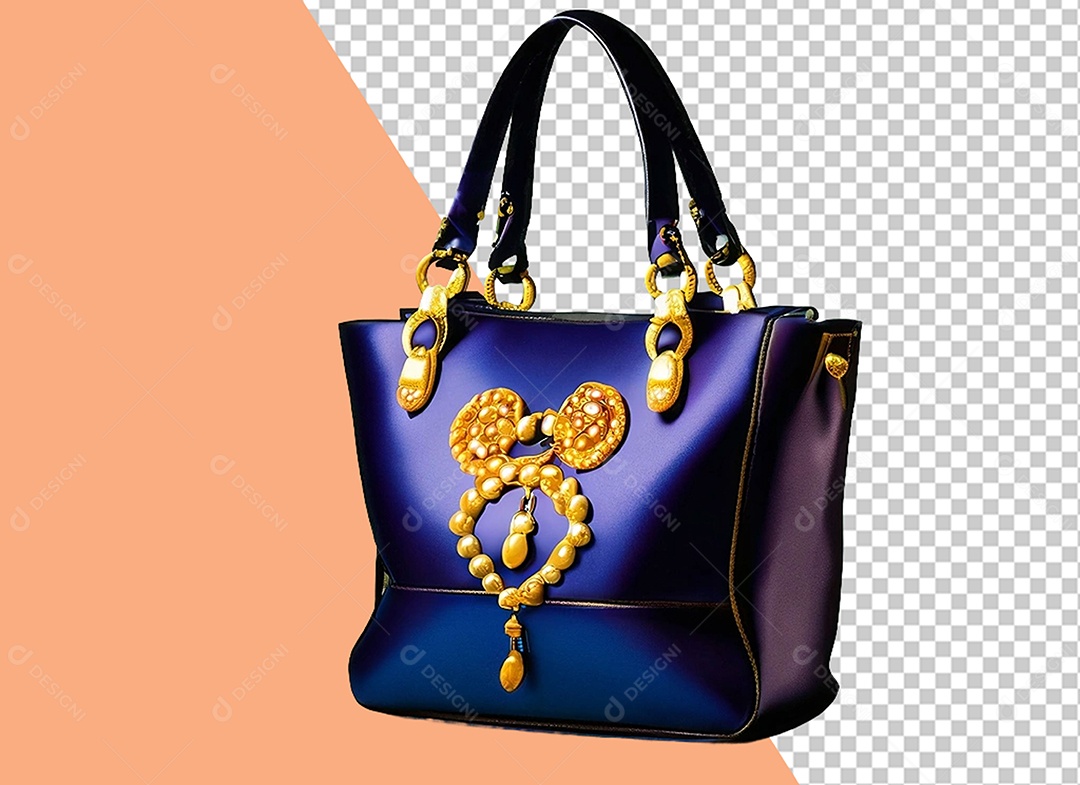 Bolsa Roxa com Pérolas Dourada Elemento 3D para Composição PSD