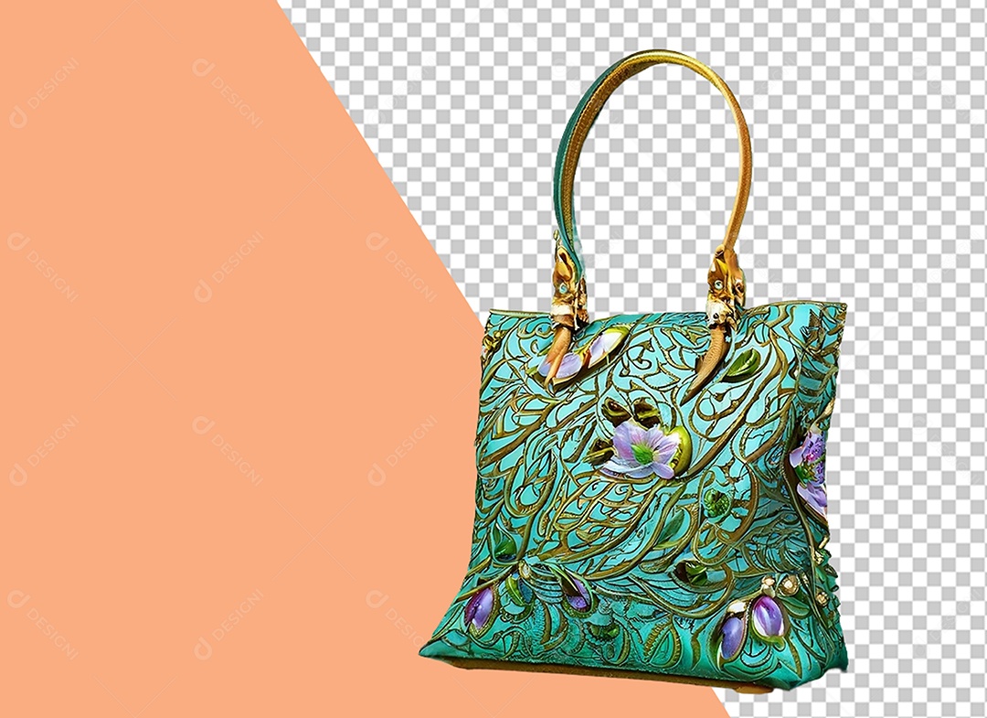 Elemento 3D Bolsa Decorada com Enfeites para Composição PSD