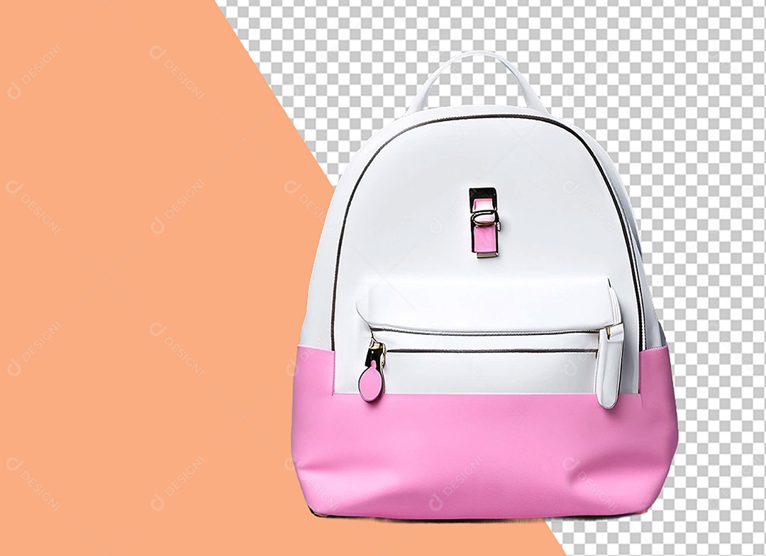 Mochila Branco e Rosa Elemento 3D para Composição PSD