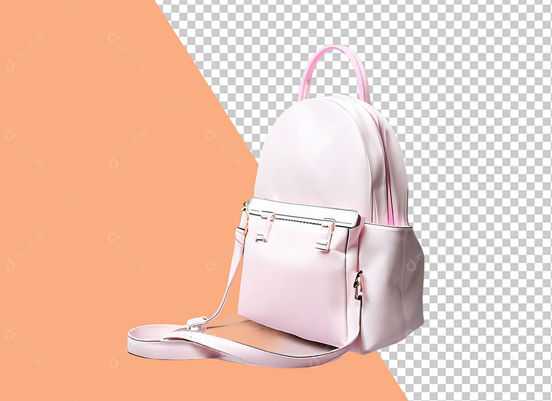 Mochila Branco e Rosa Elemento 3D para Composição PSD