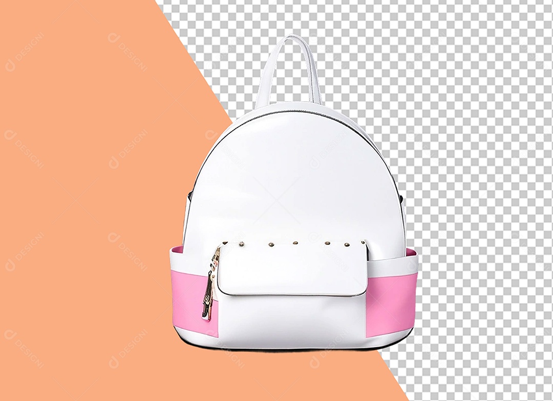 Mochila Branco e Rosa Elemento 3D para Composição PSD