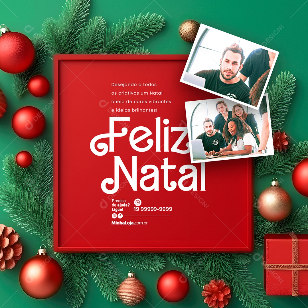 Feliz Natal Desejando a Todos os Criativos um Natal Cheio de Cores Vibrantes Social Media PSD Editável