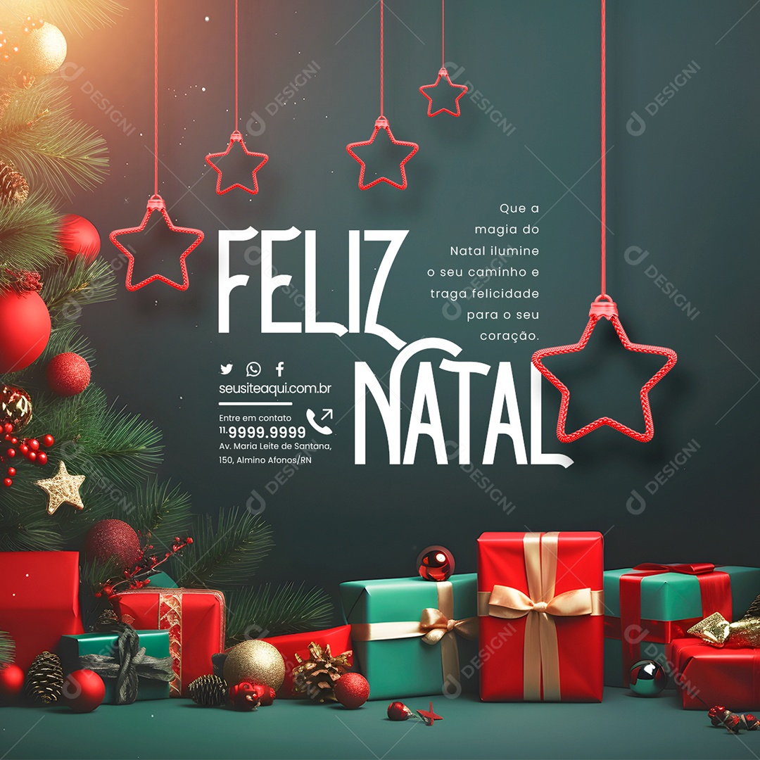 Feliz Natal Que a Magia do Natal Ilumine o seu Caminho e Traga Felicidade Social Media PSD Editável