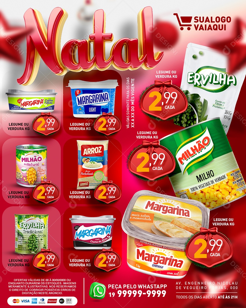 Tabloide Natal Supermercado Margarina Milho Arroz Social Media PSD Editável