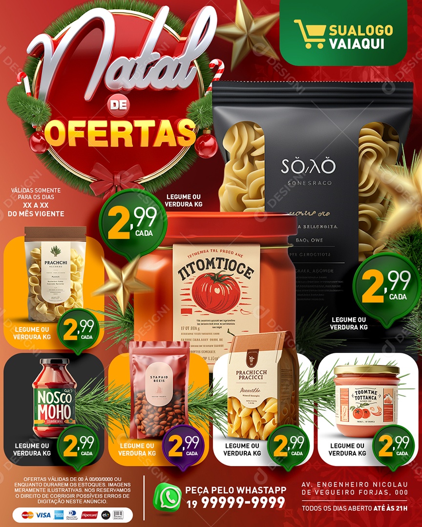 Tabloide Natal De Ofertas Molho de Tomate Macarrão Social Media PSD Editável