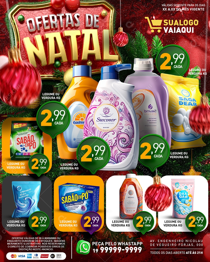 Tabloide Ofertas De Natal Limpeza Amaciante Sabão Em Pó Social Media PSD Editável