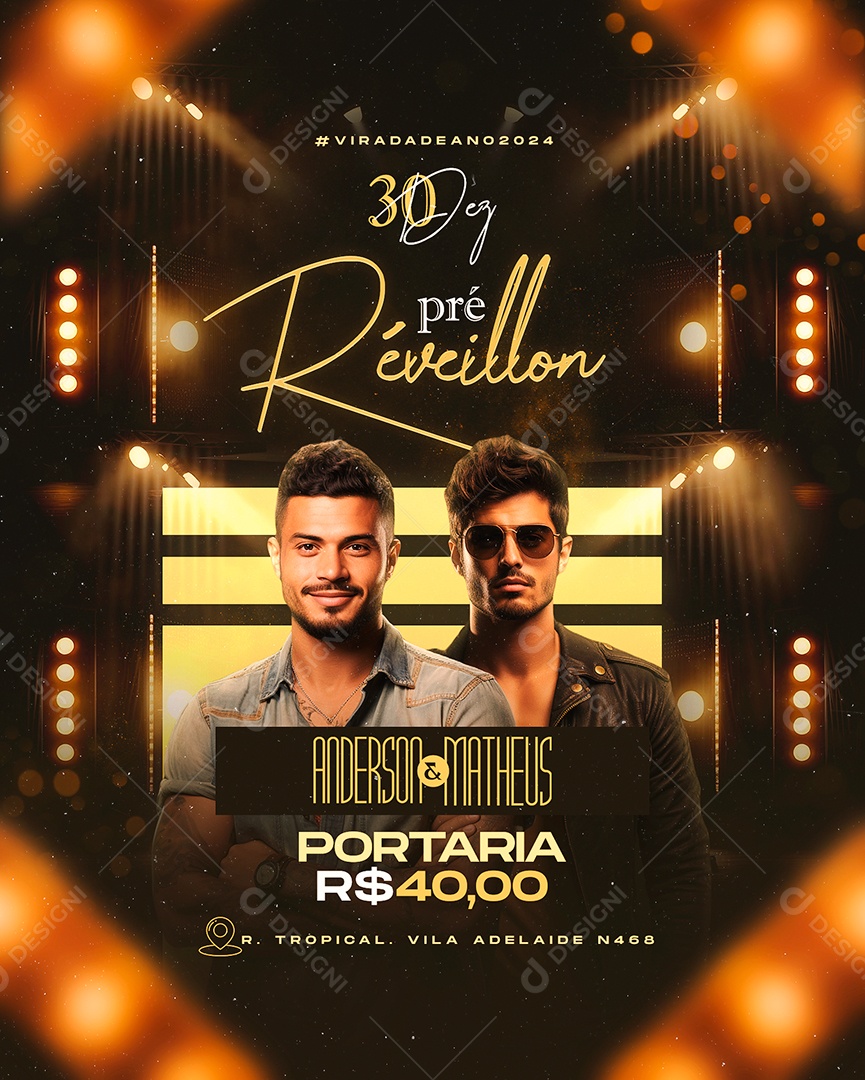Flyer Pré Réveillon Anderson & Matheus Social Media PSD Editável