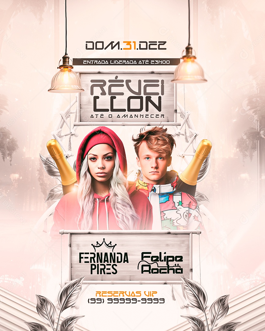 Flyer Réveillon Até o Amanhecer Fernanda Pires Felipe Rocha Social Media PSD Editável