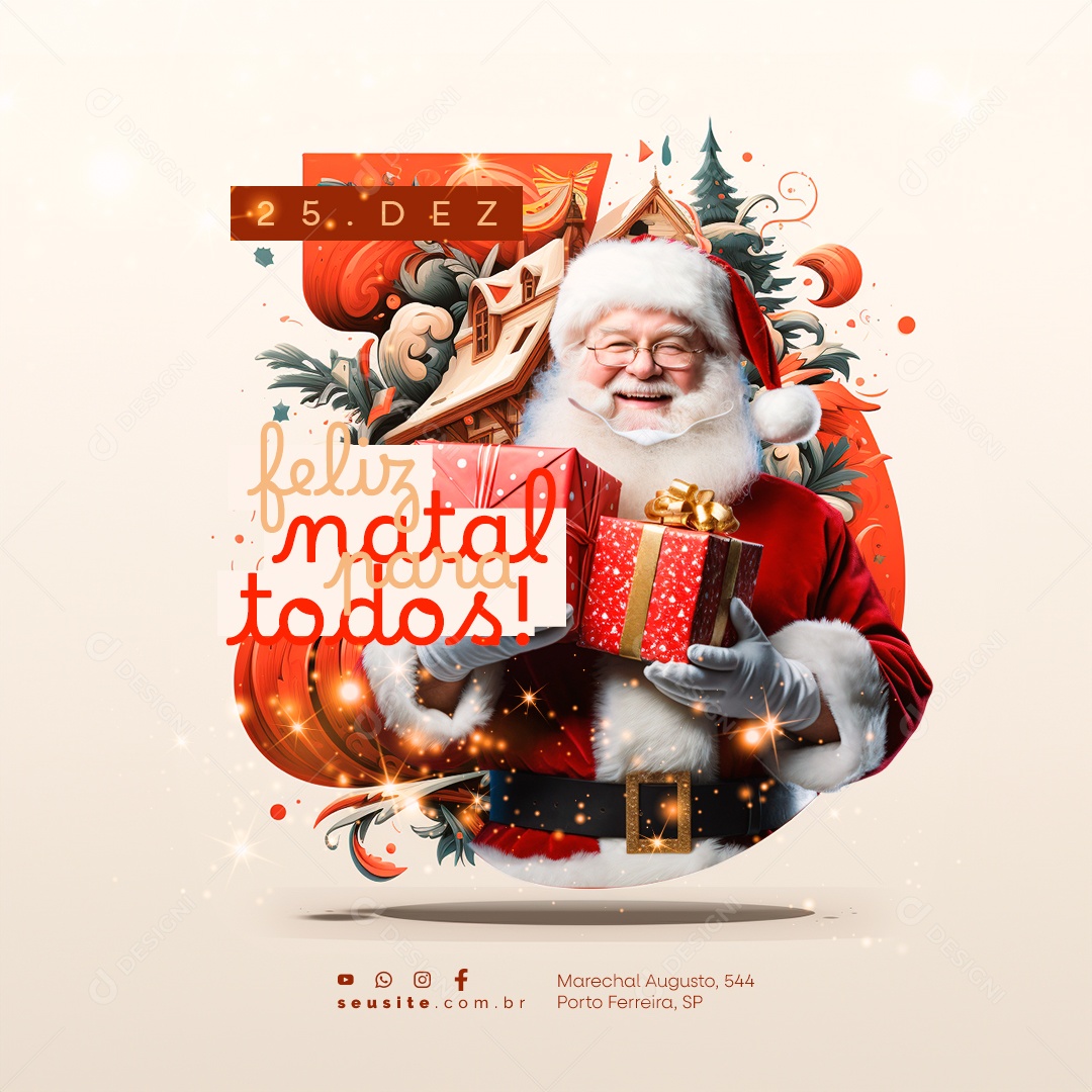 Feliz Natal 25 de Dezembro Social Media PSD Editável