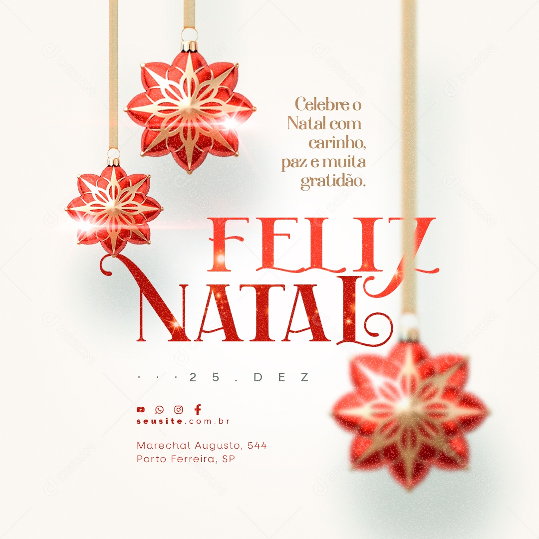 Celebre o Natal com Carinho Paz e Muita Gratidão Social Media PSD Editável