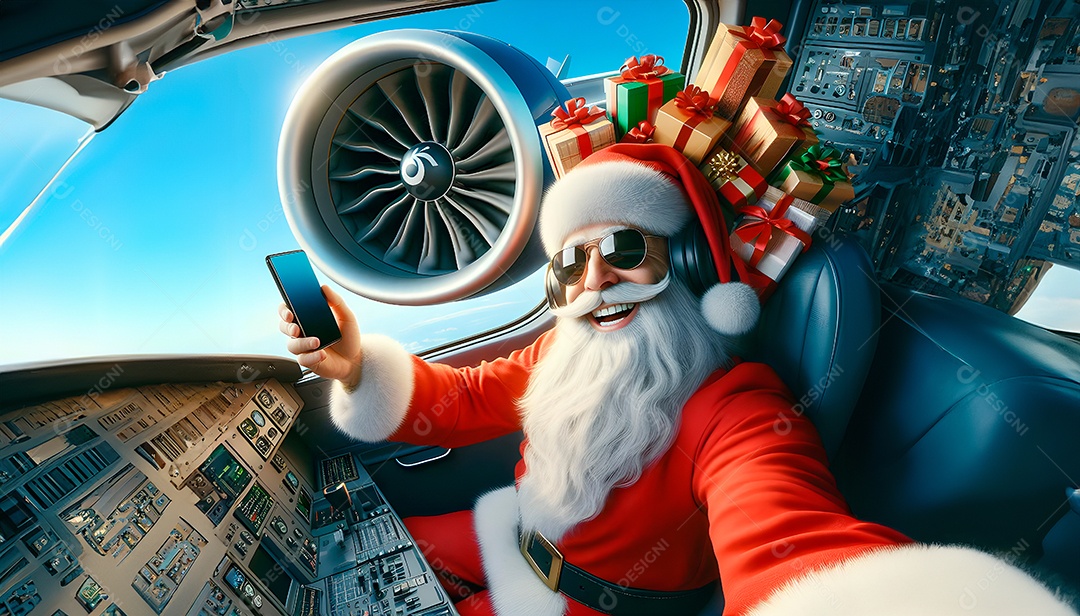 Papai noel pilotando avião