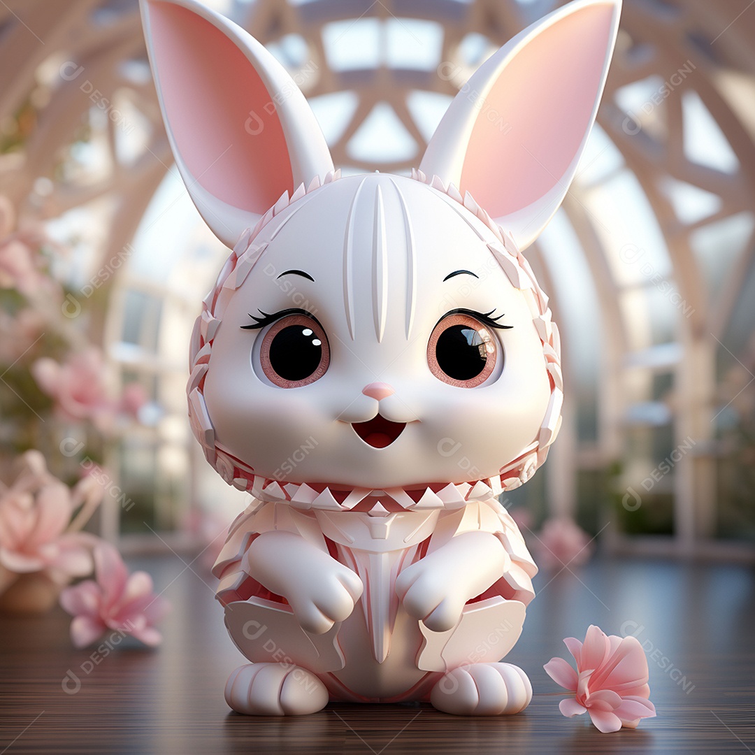 Coelho com olhos grandes em ovo de Páscoa