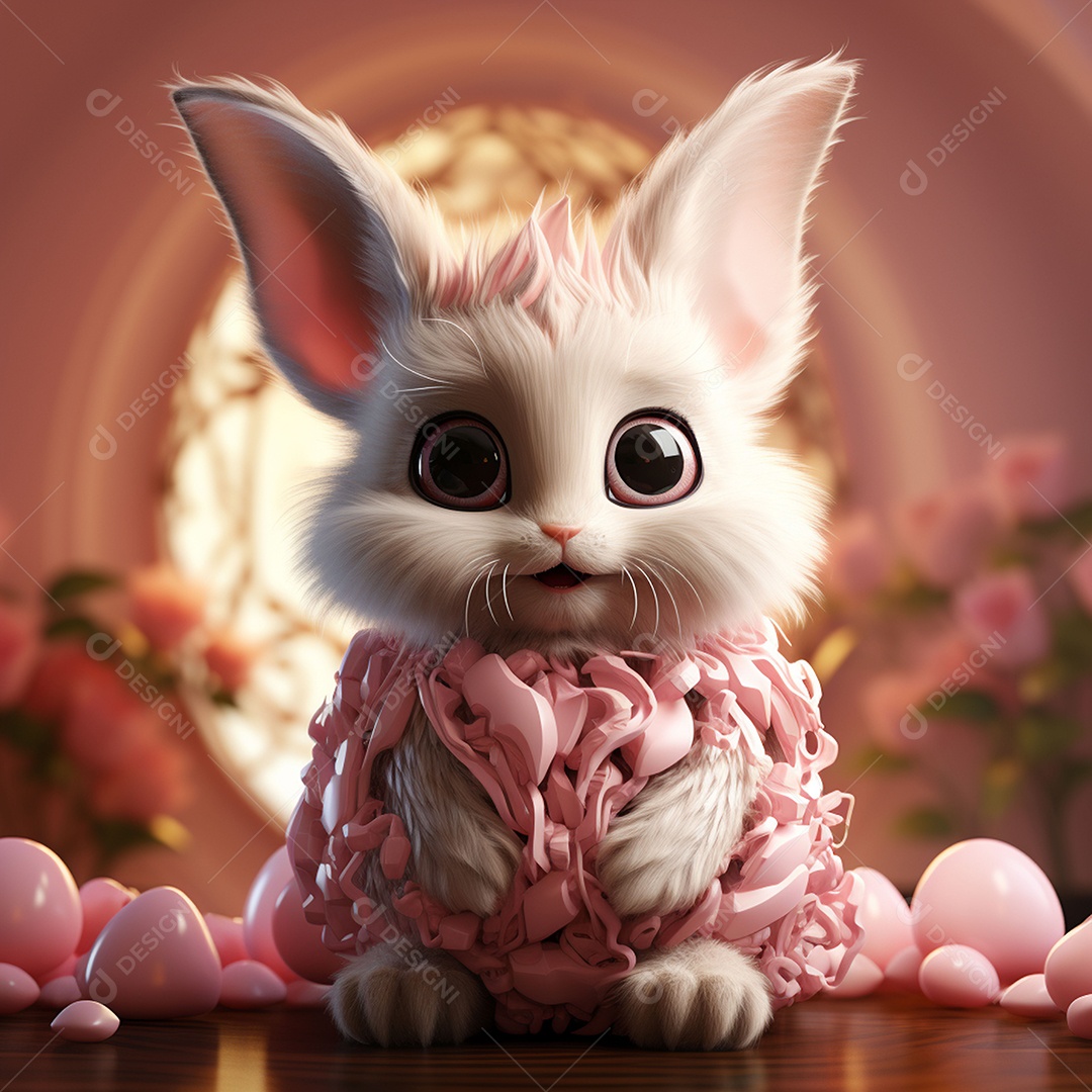 Coelho com olhos grandes em ovo de Páscoa