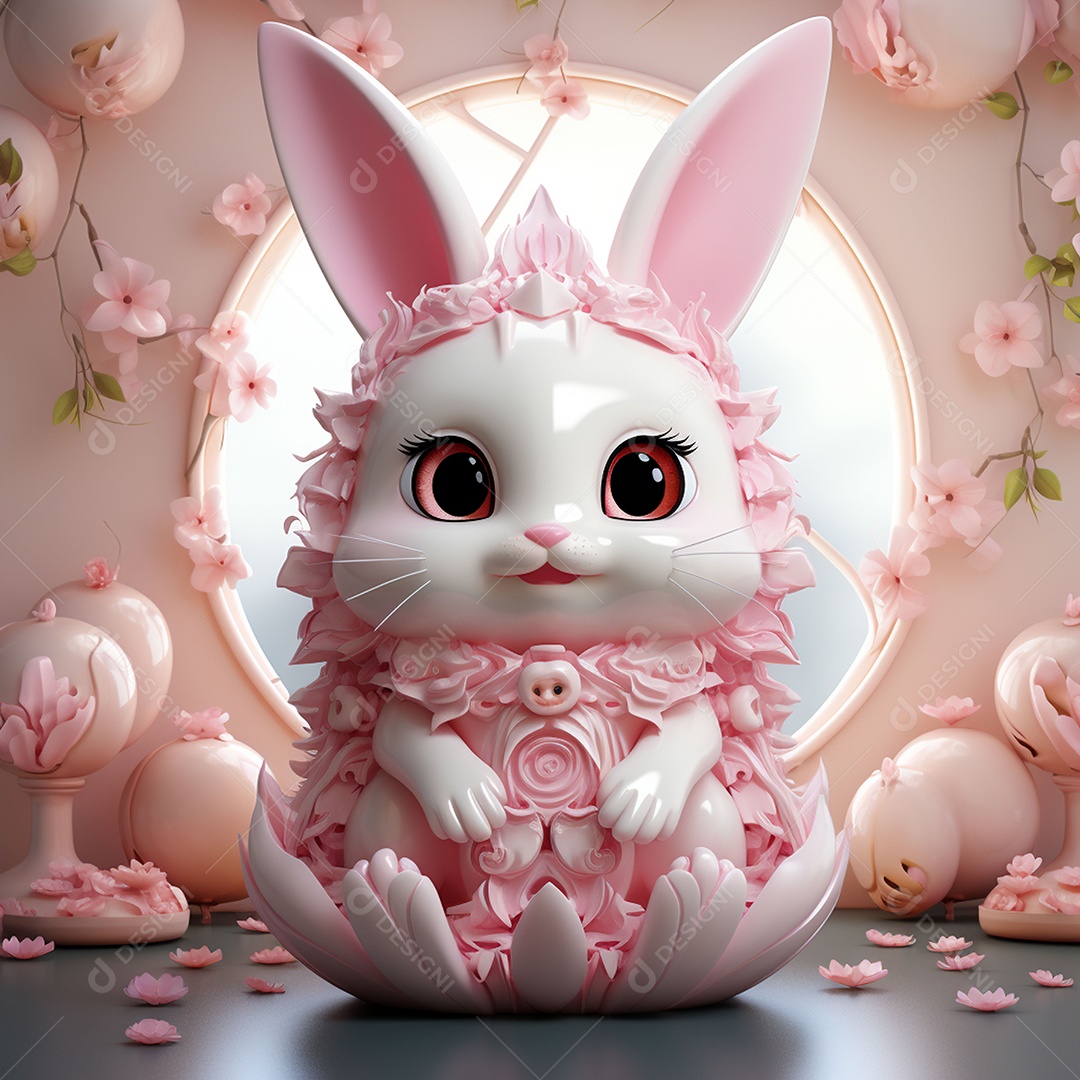 Coelho com olhos grandes em ovo de Páscoa