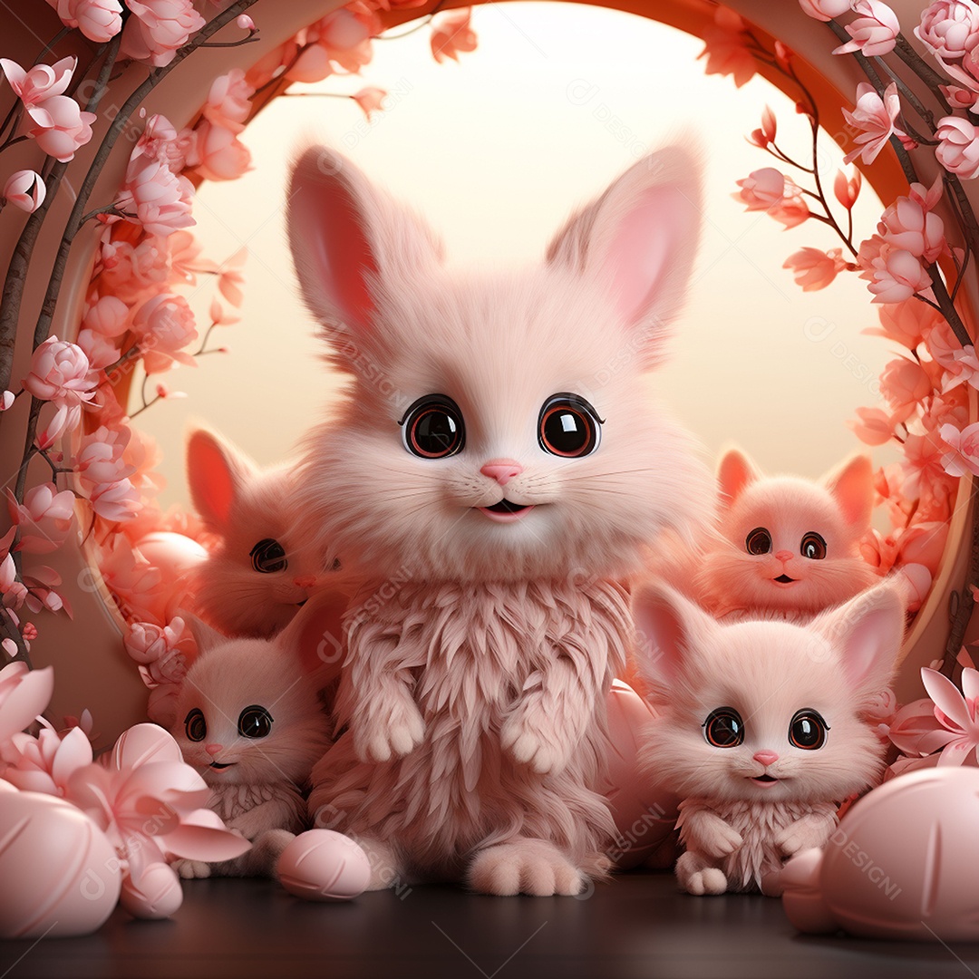 Coelho com olhos grandes em ovo de Páscoa