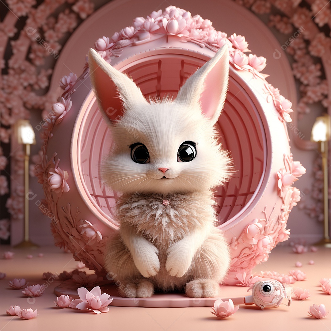 Coelho com olhos grandes em ovo de Páscoa