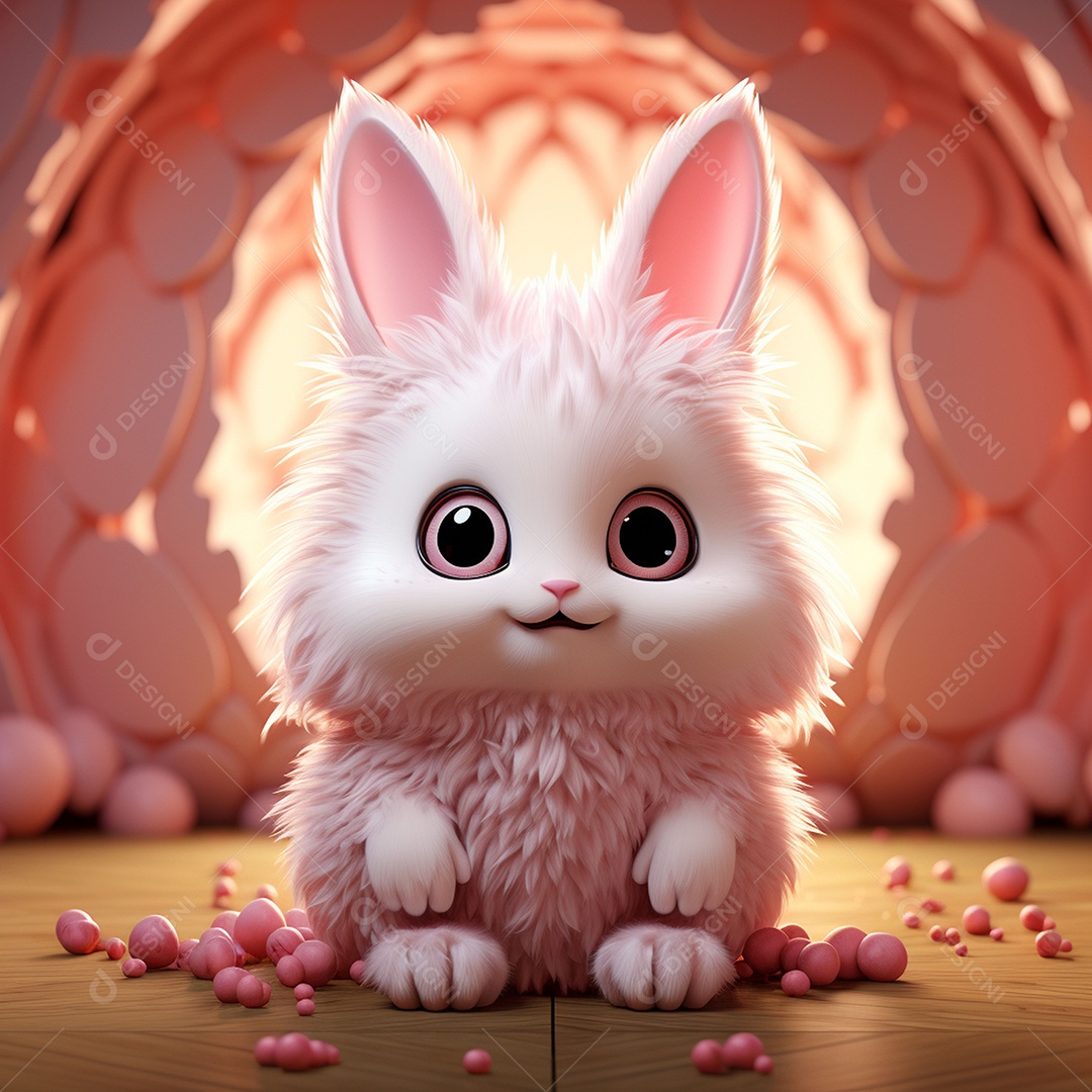 Coelho com olhos grandes em ovo de Páscoa