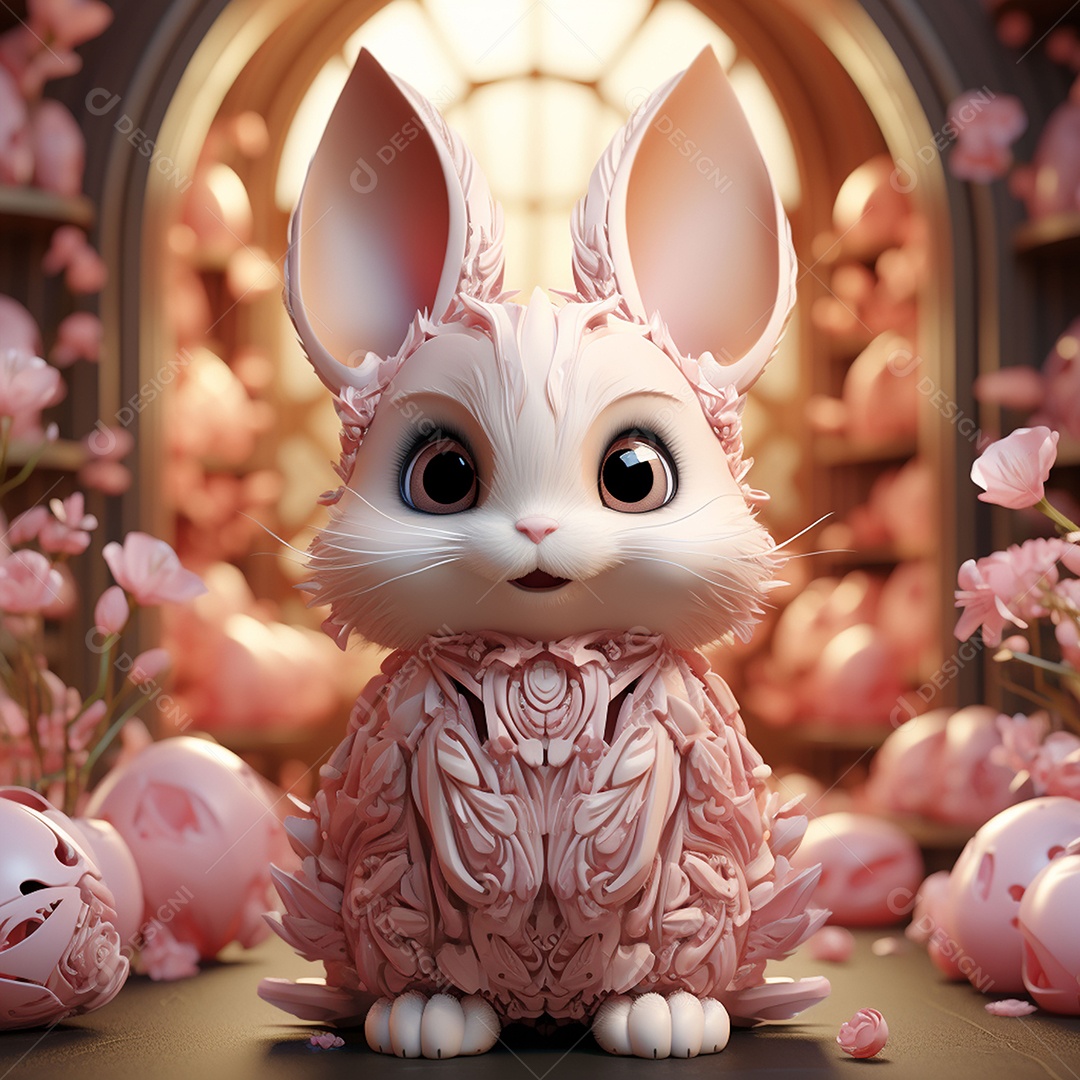 Coelho com olhos grandes em ovo de Páscoa