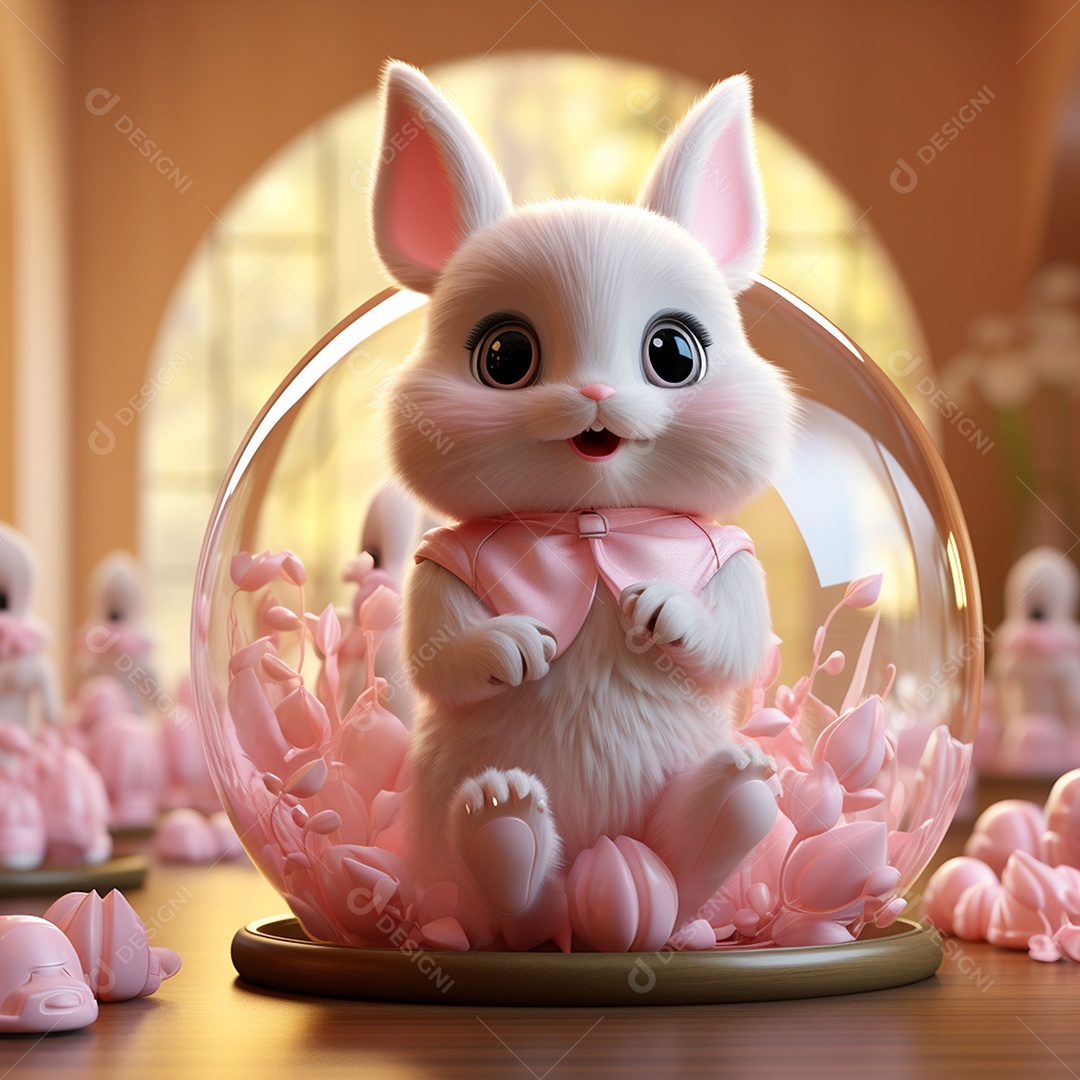 Coelho com olhos grandes em ovo de Páscoa