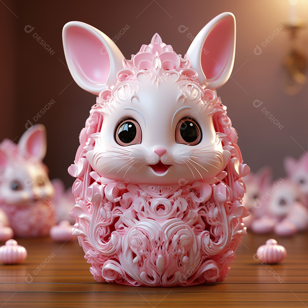 Coelho com olhos grandes em ovo de Páscoa