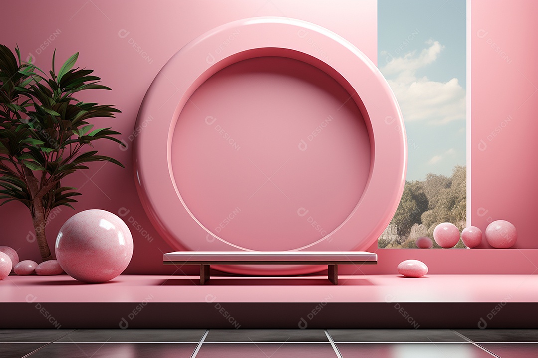 Renderização de formas geométricas em cena minimalista