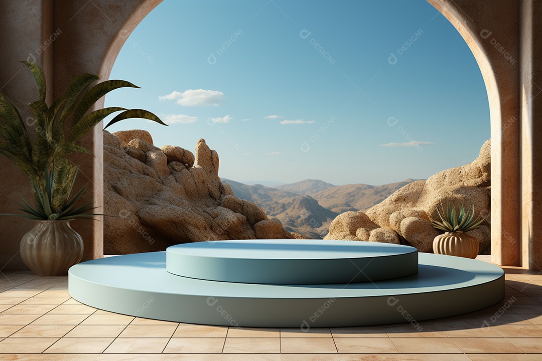 Renderização de formas geométricas em cena minimalista