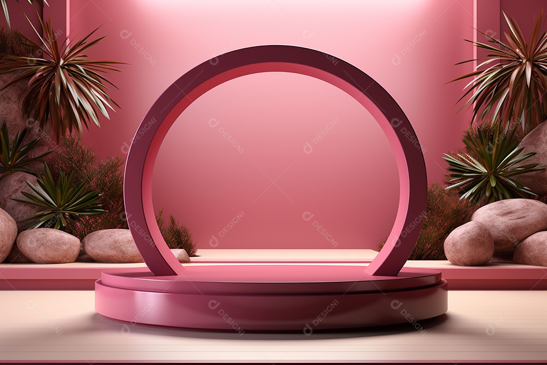 Renderização de formas geométricas em cena minimalista