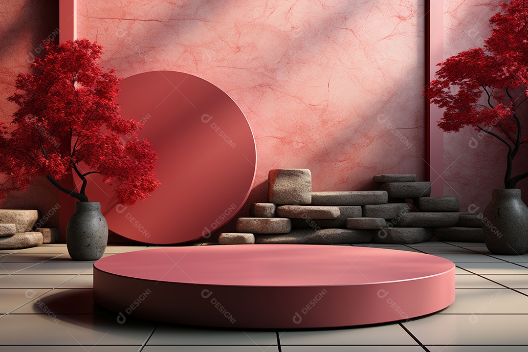 Renderização de formas geométricas em cena minimalista