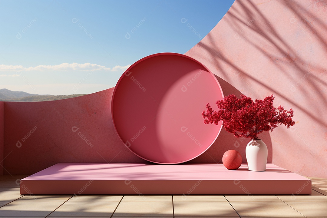 Renderização de formas geométricas em cena minimalista