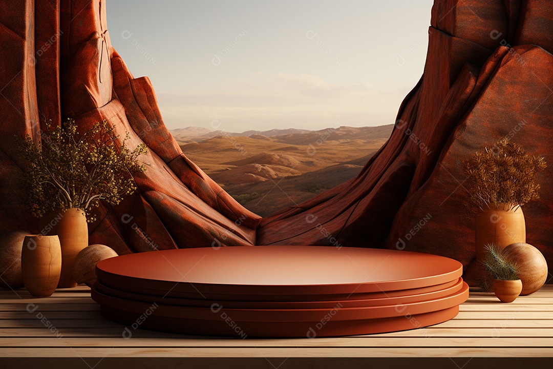 Renderização de formas geométricas em cena minimalista