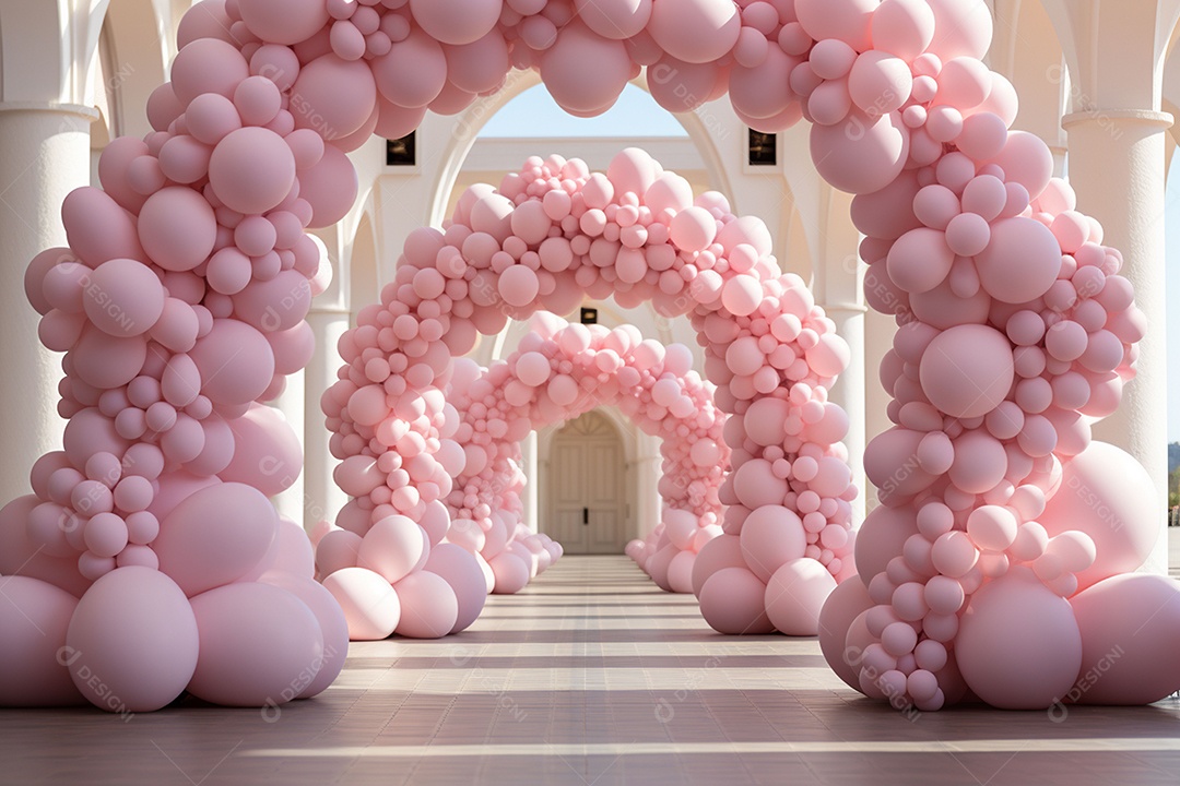 Decorações de balões em tons rosa claro com ursos