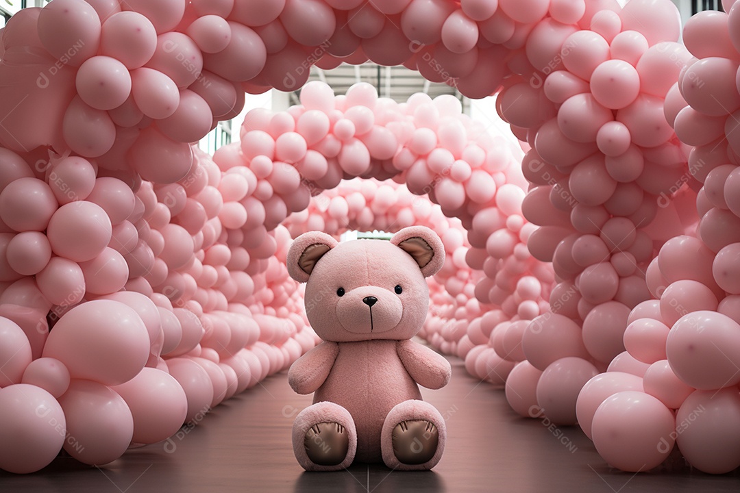 Decorações de balões em tons rosa claro com ursos