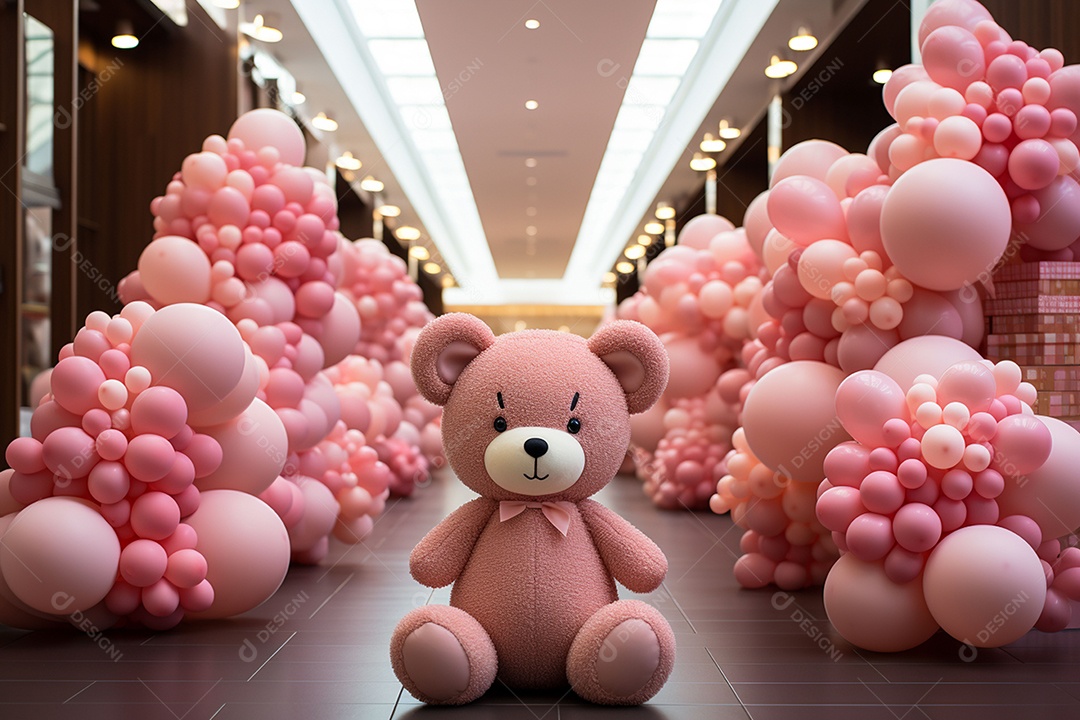 Decorações de balões em tons rosa claro com ursos