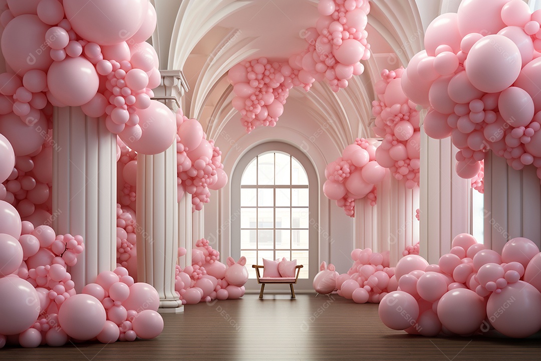 Decorações de balões em tons rosa claro com ursos