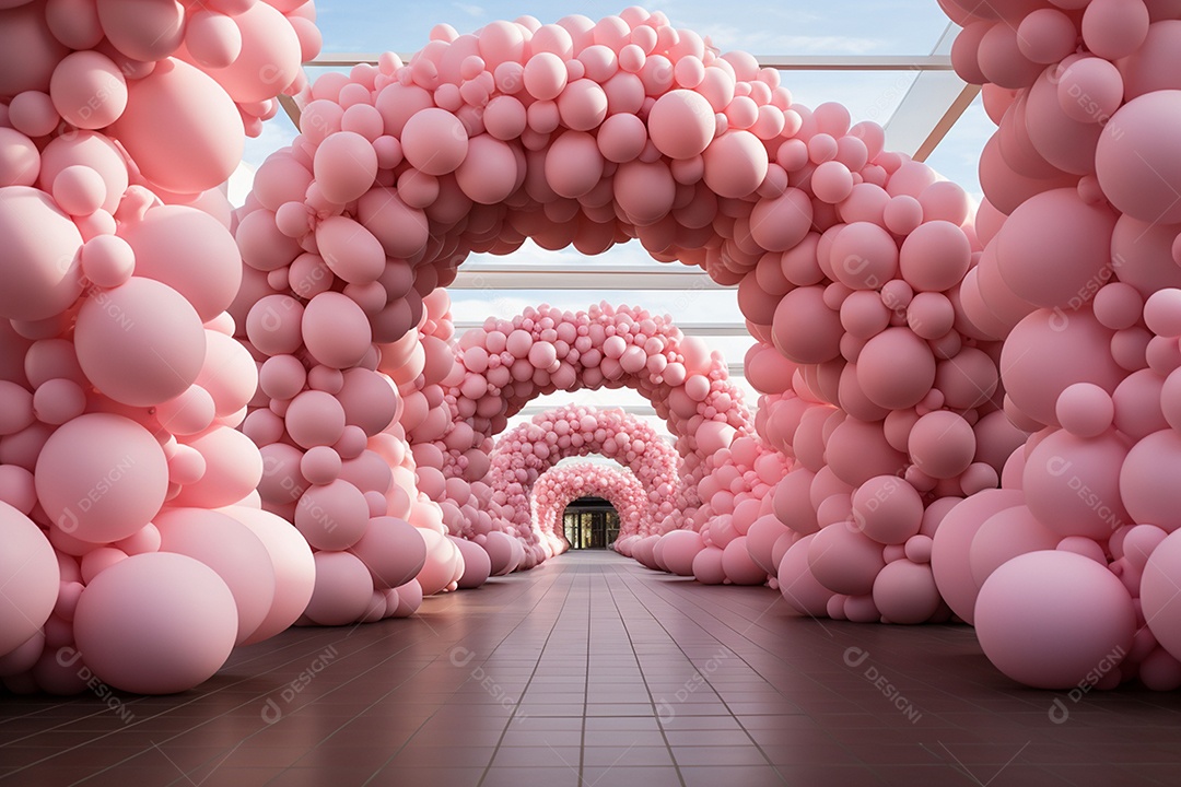 Decorações de balões em tons rosa claro com ursos