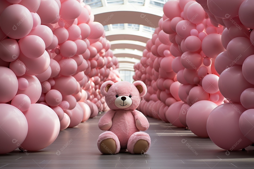 Decorações de balões em tons rosa claro com ursos