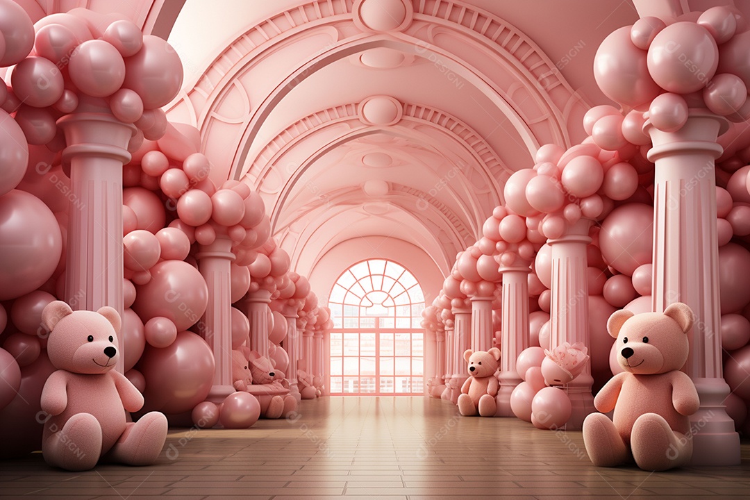 Decorações de balões em tons rosa claro com ursos