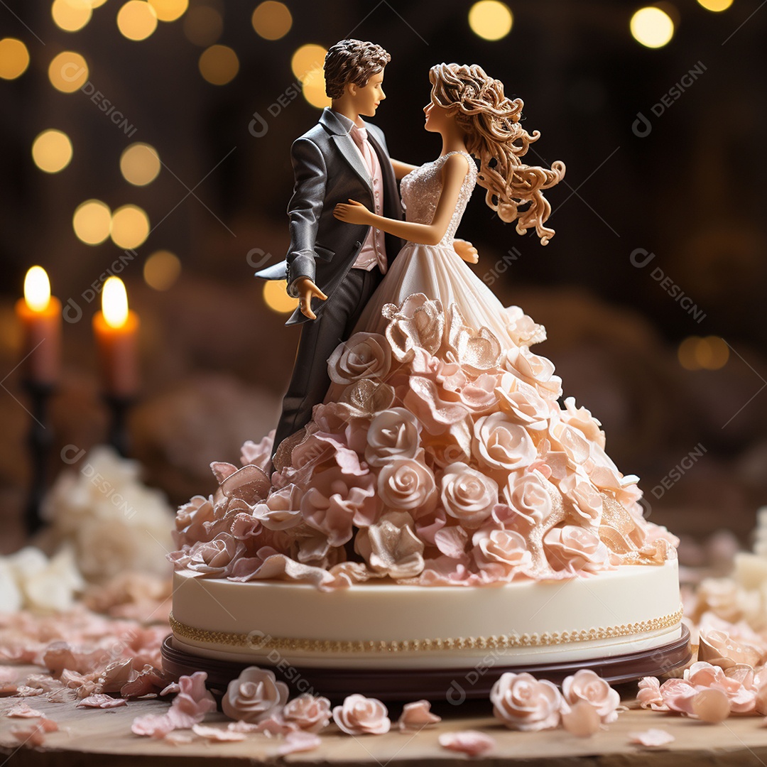 Um bolo de casamento com um lindo casal