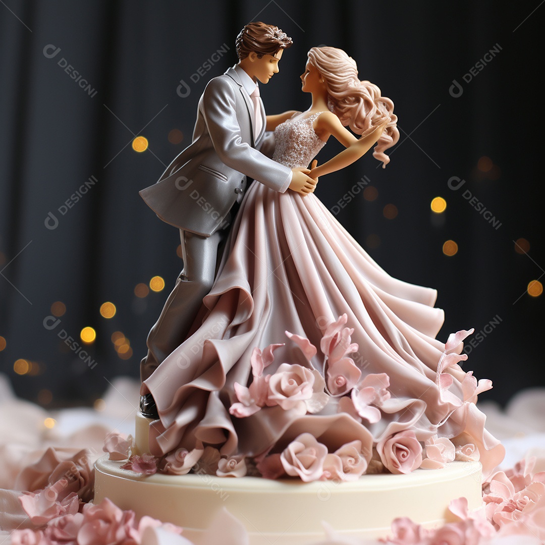 Um bolo de casamento com um lindo casal