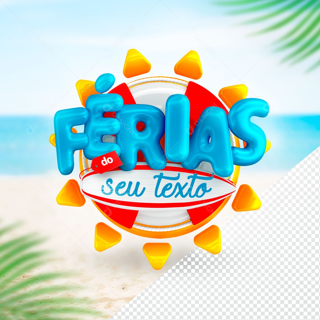 Férias Selo 3D Azul Branco Vermelho para Composição PSD