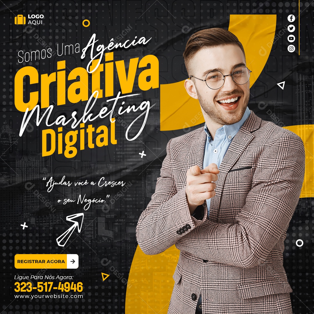 Social Media Marketing Digital Ajudar Você a Crescer PSD Editável