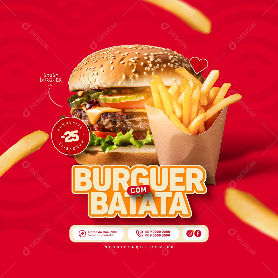 Hamburgueria Burguer com Batata Aproveite Social Media PSD Editável