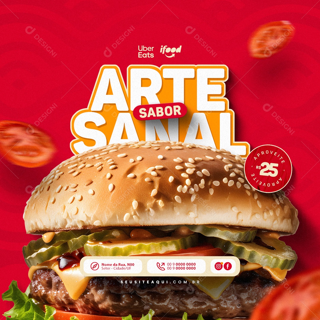 Hamburgueria Sabor Artesanal Aproveite Social Media PSD Editável