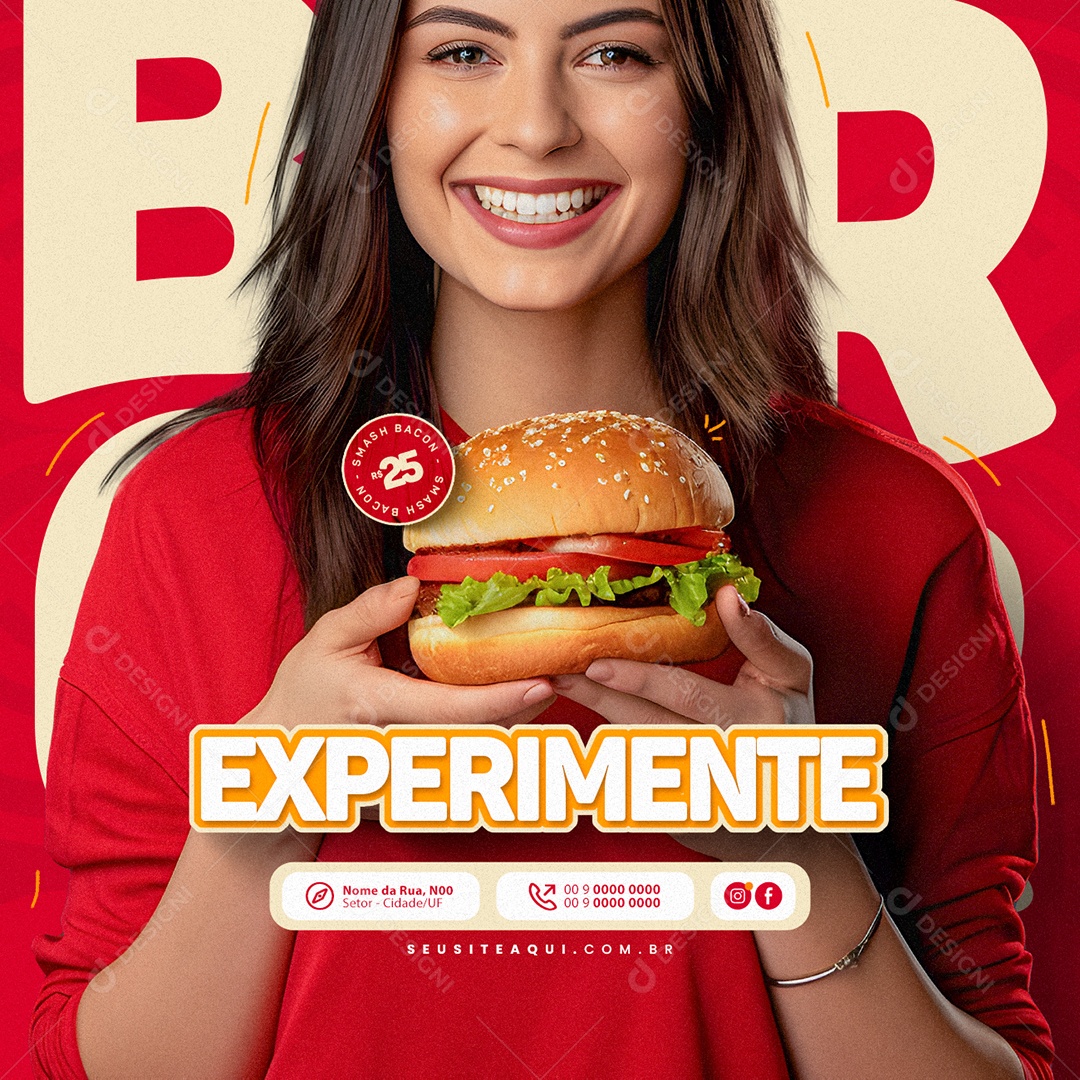 Hamburgueria Experimente Smash Bacon Social Media PSD Editável