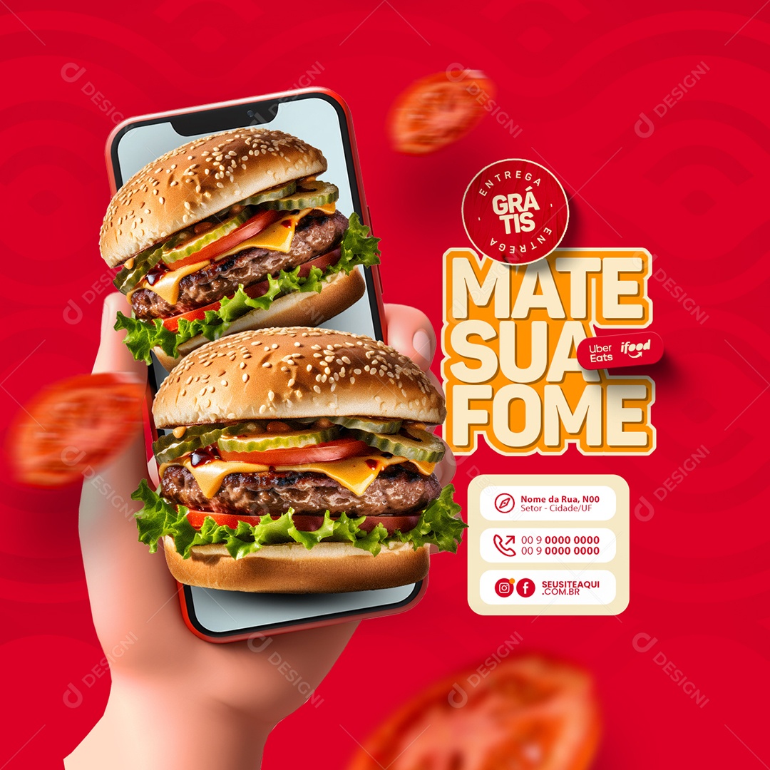 Hamburgueria Mate sua Fome Entrega Grátis Social Media PSD Editável