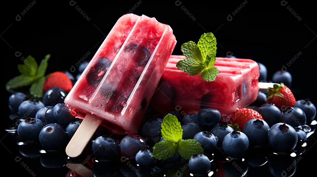 Delicioso picolé de frutas vermelhas