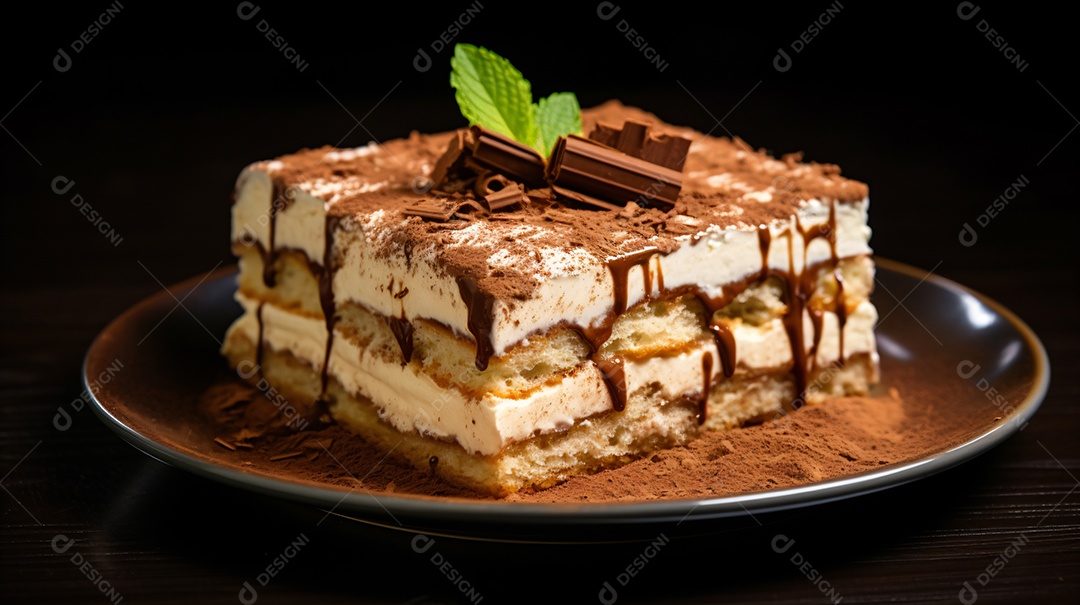 Bolo Tiramisu com fundo escuro